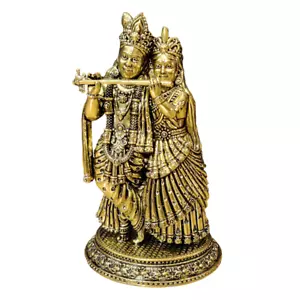 Messing Radha Krishna Schaukel Statue 6" Handschnitzerei Hindu religiös Haus Erwärmung - Bild 1 von 5