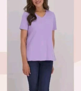 Isaac Mizrahi Live! Essentials Pima Cotton V-Neck Top T-shirt, Lilac, Size UK S - Picture 1 of 5