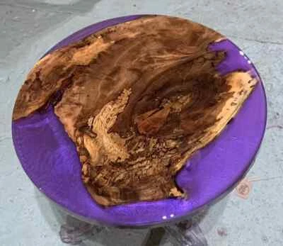 "Mesa auxiliar hecha a mano de 18"" redonda de goma dulce púrpura resina epoxi" Foto 1 de 4