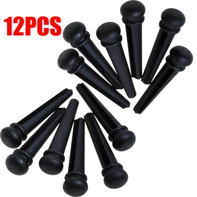 12Pcs/set Guitar Pin Ebony Pins for Acoustic Guitar Bridge End Pins Black USA - Image 1 of 4