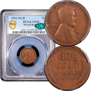 1922 No D Lincoln Cent 1c Strong Reverse PCGS VF25 BN CAC - Picture 1 of 5
