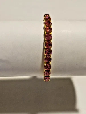 Dillard's Genuine Austrian Crystal Stretch Bracelet Gold W Pink Crystals - Image 1 of 3