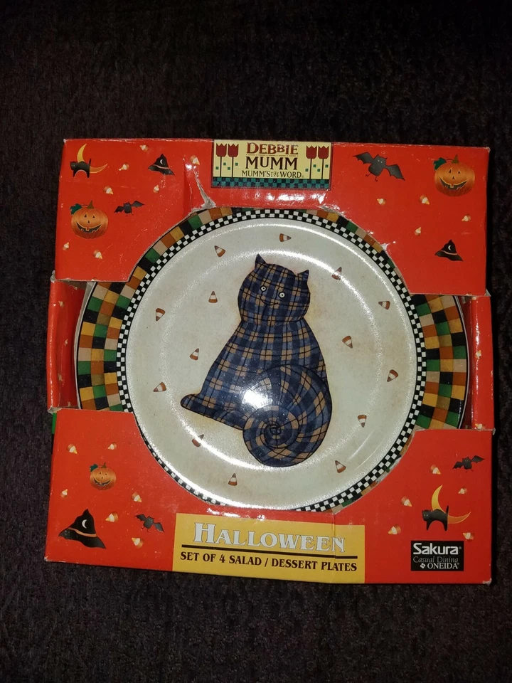 Debbie Mumm 2001 Sakura 8" Halloween Salad Dessert Plates Set of 4 MINT