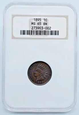 1895 Indian Head Cent NGC MS 65 BN Nice Toning Old Holder - U1092 - Image 1 of 4