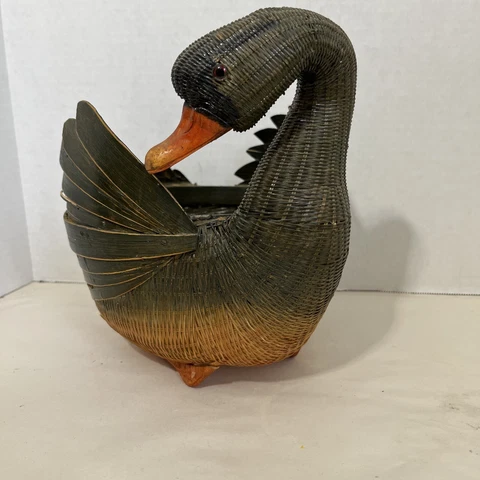 Vintage Ben Ricker Swan Duck Basket Shanghai 8x8 Inches Round Basket Cover