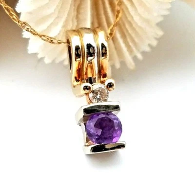 14 Karat Yellow & White Gold .50 CTW Amethyst and Diamond Pendant W/18" Necklace - Image 1 of 4