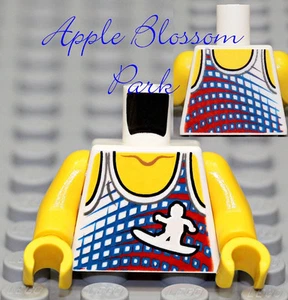 NEW Lego Girl Boy Surfer WHITE MINIFIG TORSO Red Blue Surf Board Tank Top Shirt - Picture 1 of 1
