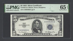 United States-Silver Certificate 5 Dollars 1953 Fr#1655 (CA Block) UNC Grade 65 - Picture 1 of 2