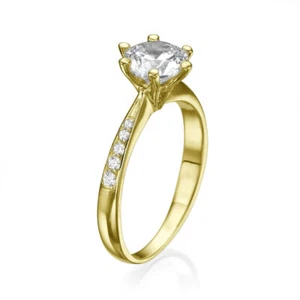 Anillo de compromiso de diamantes de corte redondo real de 3/4 quilates F/SI1 oro amarillo de 18 K - Imagen 1 de 7