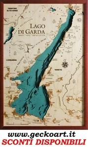 Lago di Garda Mappa Cartina 3D Quadro Moderno Map Chart | www.geckoart.it - Picture 1 of 30
