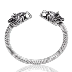 Geri & Freki Bracelet Viking Wolf Head Cuff Fits 6-7 inch Wrists Small Heritage - Picture 1 of 3