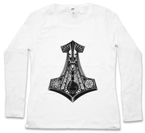 THOR?S HAMMER I DAMEN LANGARM T-SHIRT Mjölnr Odin Loki Midgard Thor - Picture 1 of 1