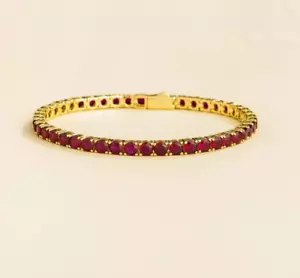 14k Yellow Gold Plated 6Ct Round Cut Lab Created Red Ruby Tennis Bracelet - Picture 1 of 2