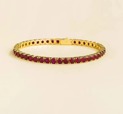 14k Yellow Gold  Plated 6Ct Round Cut Lab Created Red Ruby Tennis Bracelet - Image 1 of 2