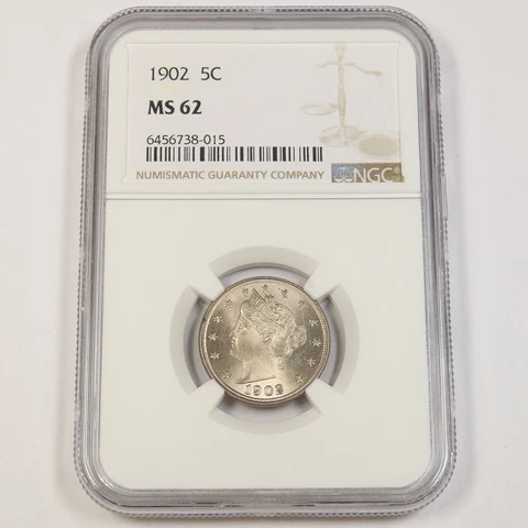 1902 P NGC MS62 | V Nickel Liberty Head - 5c US Coin #43032B Cover