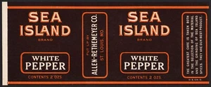 Vintage label SEA ISLAND BRAND spice White Pepper Allen Rethemeyer Co St Louis - Imagen 1 de 2