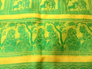 VINTAGE PURE SILK MULTIPURPOSE YELLOW WOVEN CRAFT SEWING PIECE M154 - Picture 1 of 12