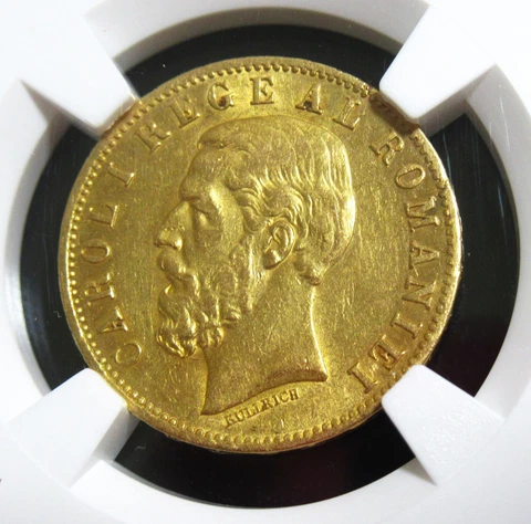 Romania: Carol I gold 20 Lei 1883-B AU55 NGC, Bucharest mint, KM20, Fr-3 Cover