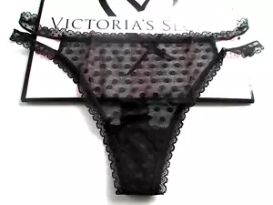 VICTORIA'S SECRET PINK Wink Strappy Thong Panty VS Mesh Dot S M L XL Black Lace - Picture 1 of 5