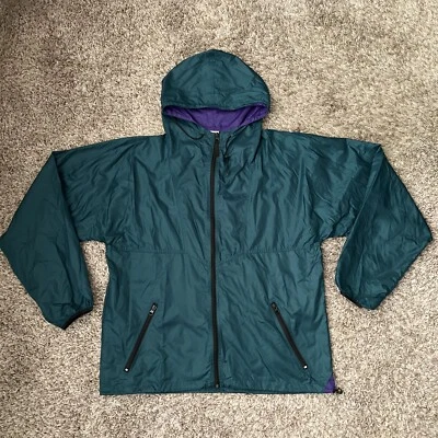 Hombres De Colección Años 90 Helly Hansen Pullover Verde Cremallera Completa Nylon Capucha Cortavientos Mediano Foto 1 de 4