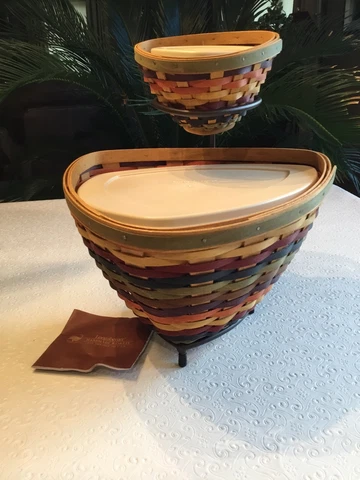 LONGABERGER 2008 MULTI-COLOR BASKET SET WITH PROTECTORS AND STAND~NEW Cover