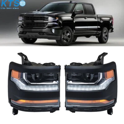 For Chevy Silverado 1500 2016-2019 Projector HID/Xenon Headlight Pair W/ LED DRL - Image 1 of 4