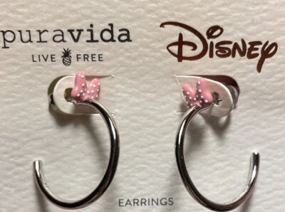 Pendientes de aro de plata con lazo rosa Pura Vida x Disney Minnie Mouse Kawaii - ENVÍO GRATUITO Foto 1 de 3