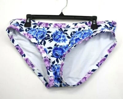 Nicole Miller Womens White Blue Lined Floral Hipster Bikini Bottoms M NWT - Image 1 of 4