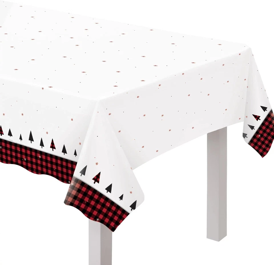 Warm & Cozy Plaid Winter Christmas Holiday Party Decoration Plastic Tablecover - Image 1 of 1