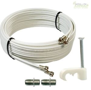 30m Cable For SKY+ HD / Q  Twin shotgun in White TV Satellite coax cable Lead