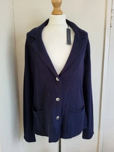 Tahari Cardigan Jacket Ladies Size XL Navy Extra Fine Merino Wool Blend Pockets - Picture 1 of 11