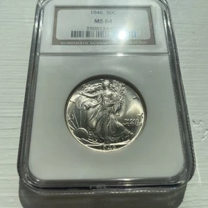 1946 Walking Liberty Half Dollar 50c NGC MS64 Blast White Coin Spot Free - Picture 1 of 9