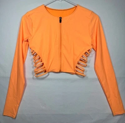Lululemon Athletica Neon Orange Cropped Long Sleeve Top Cutout Sides. Euc Small - Image 1 of 4