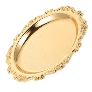 Snacks Plate Round Platter Serving Tray Decorative Plate Metal Tray Coffee Ta... - Picture 1 of 9