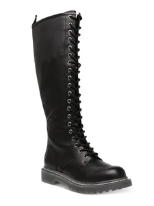 WILD PAIR Womens Black Lace Rylee Round Toe Block Heel Zip-Up Combat Boots 5.5 M - Picture 1 of 11