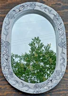 28" TALAVERA MIRROR bathroom wall decor vanity, Mexican pottery folk art hanging - Image 1 of 4