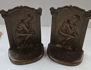 Vintage Schwermetalle Buchstützen RODIN "The Thinker" Buchstützen Bronze Finish - Bild 1 von 5