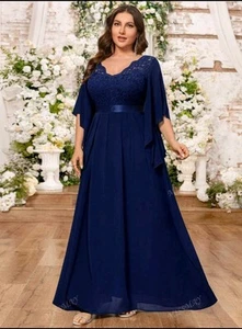 Plus Size Floor Length Chiffon Dress Navy/Cowl Back - Prom Wedding Size 24/26 - Picture 1 of 9