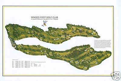 Club de golf con pies alados - 1923 A.W. Tillinghast - un mapa de campo de golf vintage Foto 1 de 4