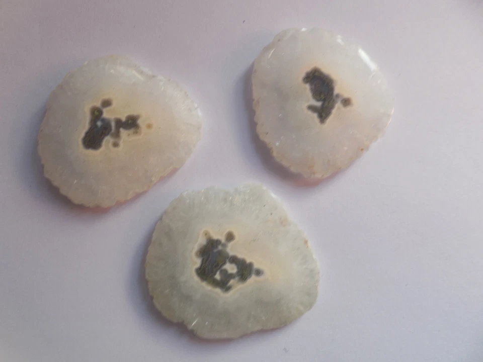 3 Piezas Druzy Rebanada Suelta Ágata Piedra Preciosa Blanco Natural Cabujón Raro Mm Geoda Foto 1 de 4