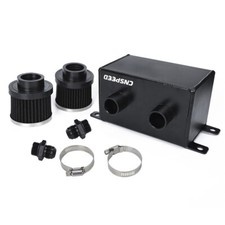 10AN Oil Catch Can Reservoir Tank 2 Port Dual Breather Filter Baffled Kit Black