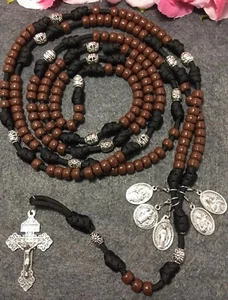 Rosario Católico de 20 Décadas - Rosario Católico Paracord, 5 Medallas de Santos - Hecho a Mano - Imagen 1 de 9