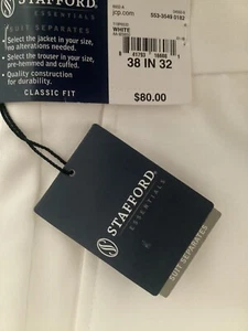 Stafford Essentials Pants Classic Fit Suit Separates White Men’s Size 38x32 - Picture 1 of 9