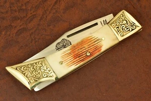 VINTAGE PARKER IMAI RED WINTERBOTTOM JIGGED JUMBO LOCKBACK KNIFE JAPAN (20828) - Picture 1 of 9