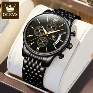 Quarz Herren Armbanduhr Edelstahl Band Chronograph Wasserdicht großes Zifferblatt - Bild 1 von 14