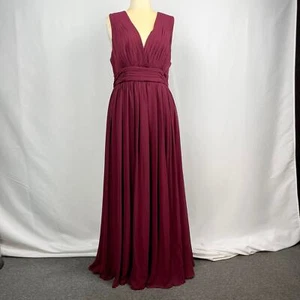 Fame And Partners Pleated Chiffon Maxi Gown Sz 16 Burgundy Cutout Back Dress - Picture 1 of 13