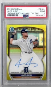 Tarjeta automática Bowman Jace Jung 2023 cromo amarillo refractor Prospect/75 PSA 9 como nueva - Imagen 1 de 2