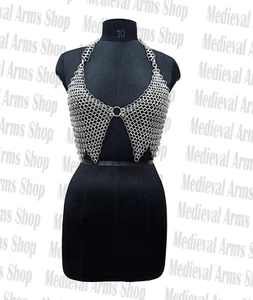 Top medievale in maglia di catena alluminio leggero top reggiseno vestito rave cosplay SCA top - Foto 1 di 3