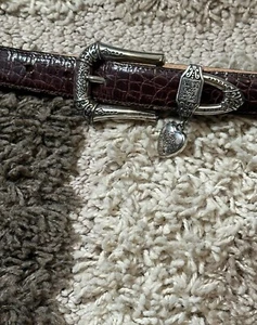 Brighton women brown leather belt with silver buckle and Silver Heart Charm M30 - Picture 1 of 5