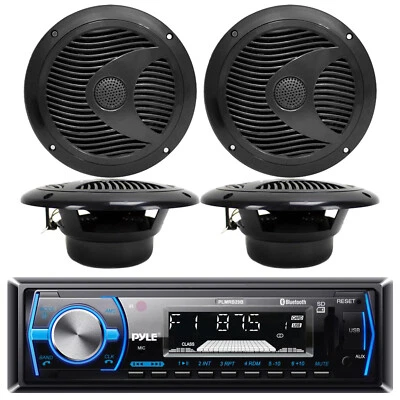 Pyle PLMRB29B Marine Boat MP3 Player Stereo AMFM Radio 4X 6.5" Speaker Package - Image 1 of 4